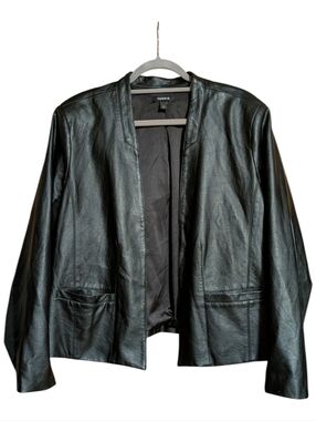 Torrid Women's Plus Faux Black Leather Moto Open Front Stretch Panel Jacket
